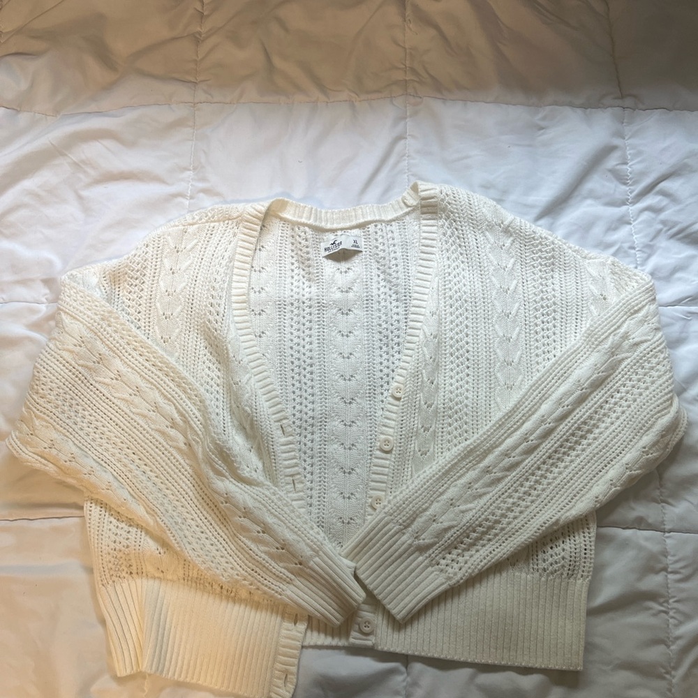 Hollister White Cable Knit Cardigan